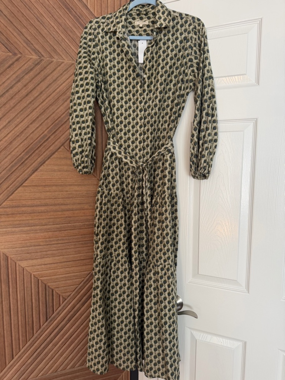 ANN MASHBURN Olive and Black Patterned Maxi Wrap Dress